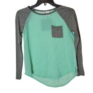 Heart N Crush Mint Sheer and Gray Long Sleeve Top Girls Large
